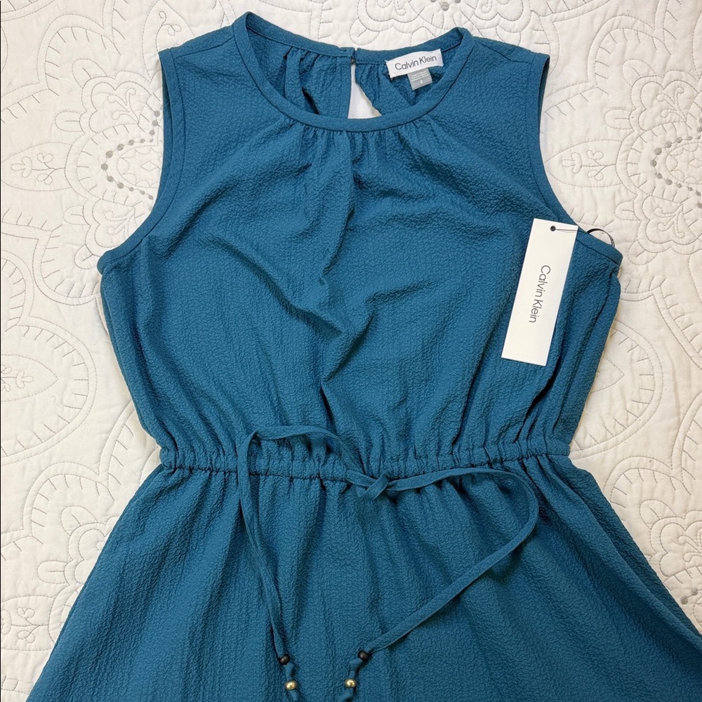 Calvin Klein NWT Teal Sleeveless Midi Dress w/ Cinch Waist - Women’s 8